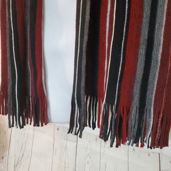 Burgundy Red and Black Striped Scarf - Picture 3 of 5